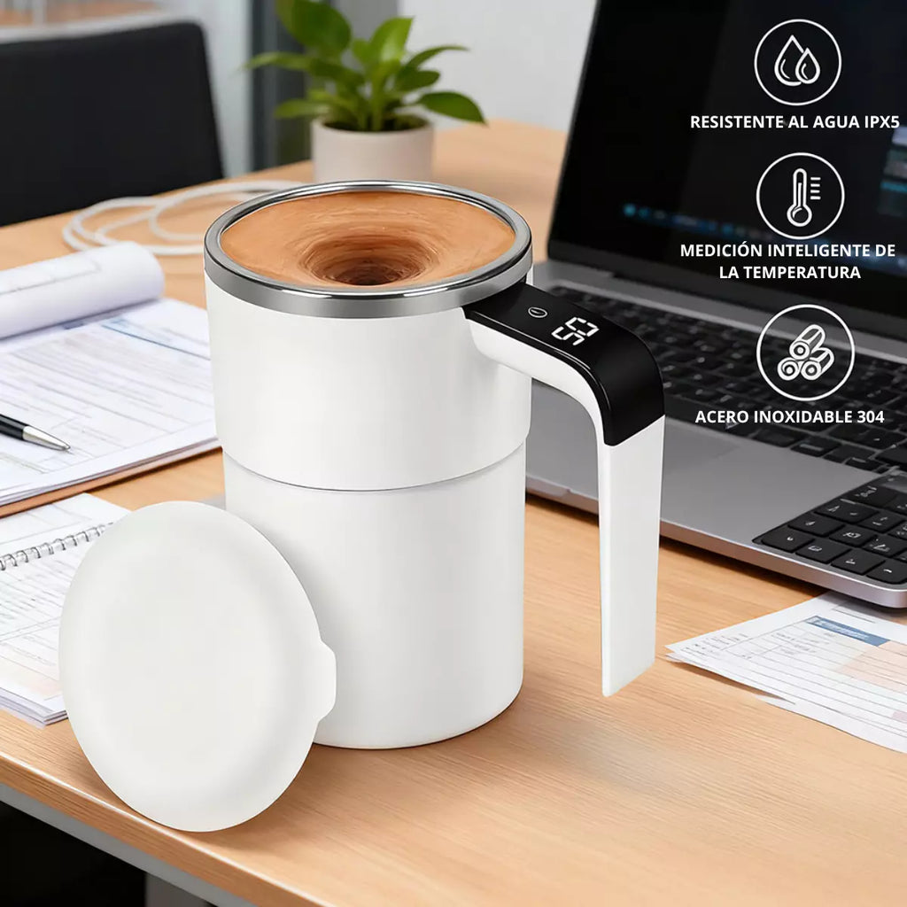Taza de café con indicador de temperatura, vista de detalle