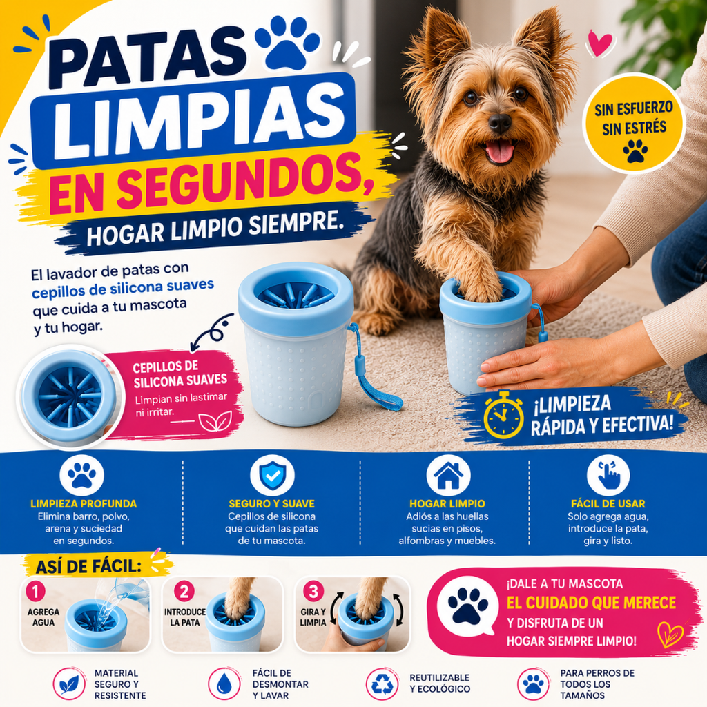 Limpiador de patas para perros con cerdas de silicona suave